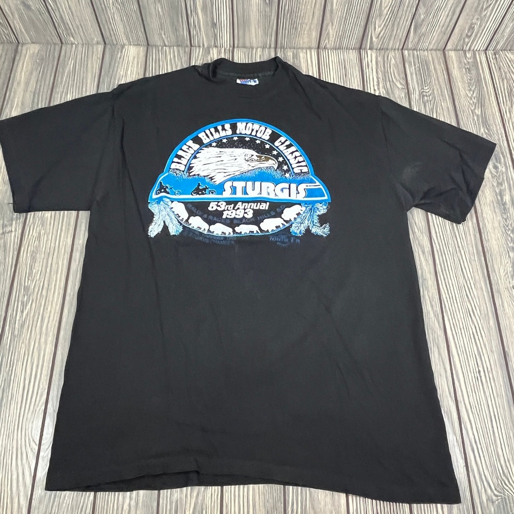 1993 Sturgis 53rd Annual Rally Races Vintage Tee Hanes Beefy T-Shirt Men L Black